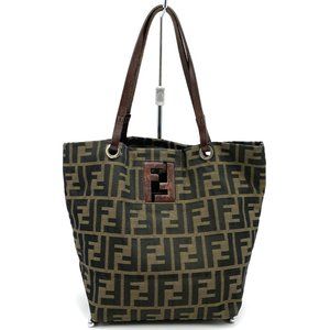 FENDI 83158780992 Handbag Tote Bag Brown/Khaki Nylon/Leather Zucca for Men an...